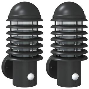 vidaXL Candeeiros parede p/ exterior c/ sensor 2 pcs a&ccedil;o inox. preto