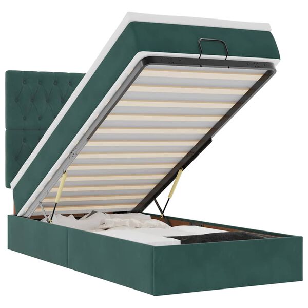 vidaXL Estrutura cama otomana colch&otilde;es 90x190cm veludo verde escuro