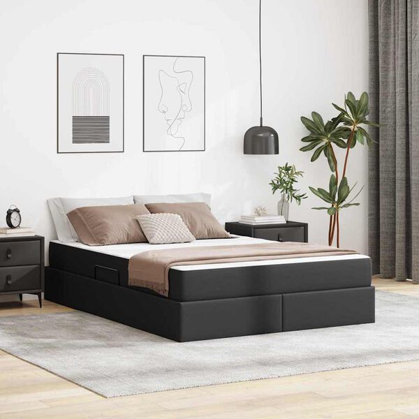 vidaXL Cama com arruma&ccedil;&atilde;o e colch&atilde;o com colch&atilde;o 2 pcs Preto Couro