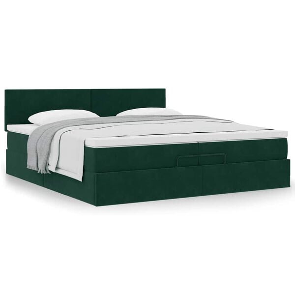 vidaXL Estrutura de cama otomana com colch&atilde;o 200x200 cm verde escuro