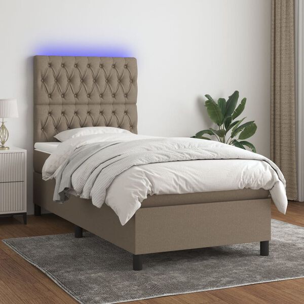 vidaXL Cama box spring + colch&atilde;o/LED 90x190cm tecido cinza-acastanhado