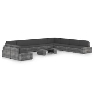 vidaXL 11 pcs conjunto lounge de jardim c/ almofad&otilde;es vime PE cinzento