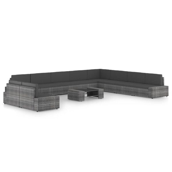 vidaXL 11 pcs conjunto lounge de jardim c/ almofad&otilde;es vime PE cinzento