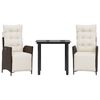vidaXL 3 pcs conjunto jantar p/ jardim c/ almofad&otilde;es vime PE castanho