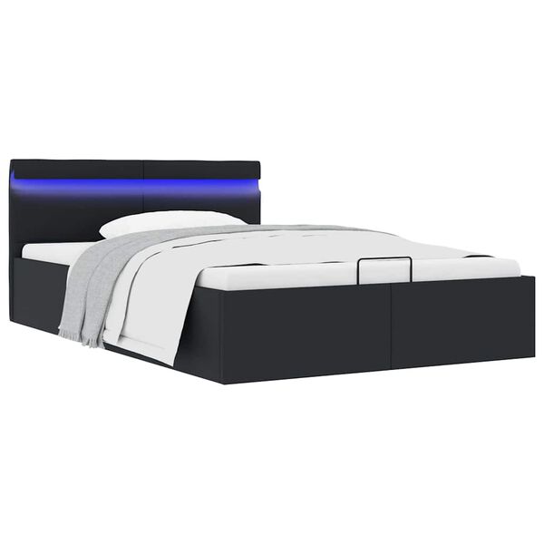 vidaXL Cama hidr&aacute;ulica LED c/ arruma&ccedil;&atilde;o 140x200cm couro artifi. preto
