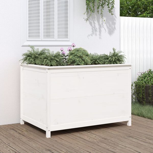 vidaXL Canteiro elevado de jardim 119,5x82,5x78 cm pinho maci&ccedil;o branco