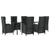 vidaXL 7 pcs conjunto de jantar p/ jardim c/ almofad&otilde;es vime PE preto