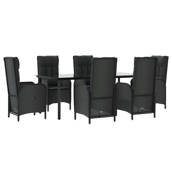 vidaXL 7 pcs conjunto de jantar p/ jardim c/ almofad&otilde;es vime PE preto