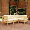 vidaXL 4 pcs conjunto lounge de jardim c/ almofad&otilde;es cor creme pinho