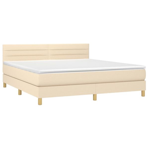 vidaXL Cama box spring c/ colch&atilde;o e LED 160x200 cm tecido cor creme
