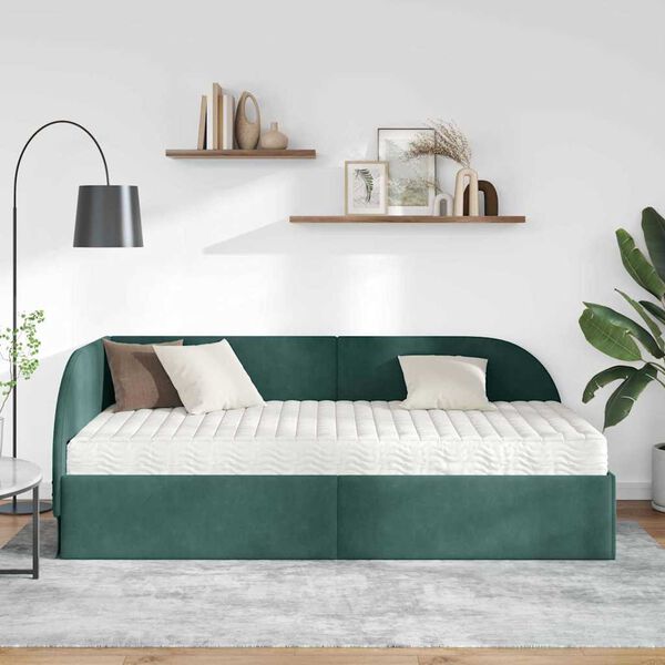 vidaXL Estrutura de Cama de Canto com Colch&atilde;o 2 pcs Verde Veludo