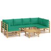 vidaXL 7 pcs conjunto lounge de jardim bambu c/ almofad&otilde;es verdes