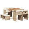 vidaXL 9 pcs conjunto de jantar p/ jardim com almofad&otilde;es vime PE bege