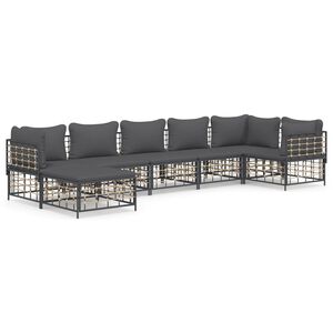 vidaXL 7 pcs conjunto lounge de jardim c/ almofad&otilde;es vime PE antracite