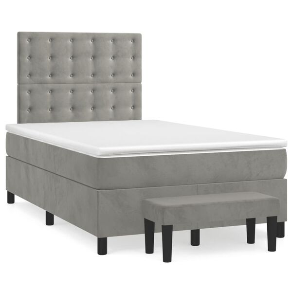vidaXL Cama boxspring c/ colch&atilde;o 120x200 cm veludo cinzento-claro