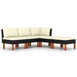 vidaXL 5 pcs conjunto lounge de jardim c/ almofad&otilde;es vime PE preto