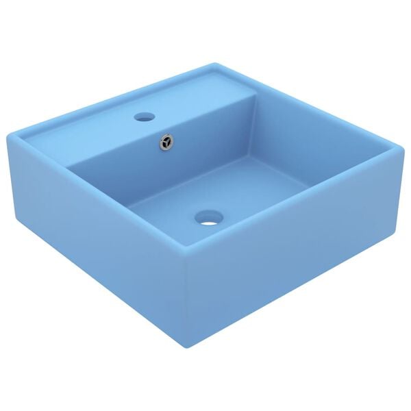 vidaXL Lavat&oacute;rio luxuoso quadrado 41x41 cm cer&acirc;mica azul-claro mate