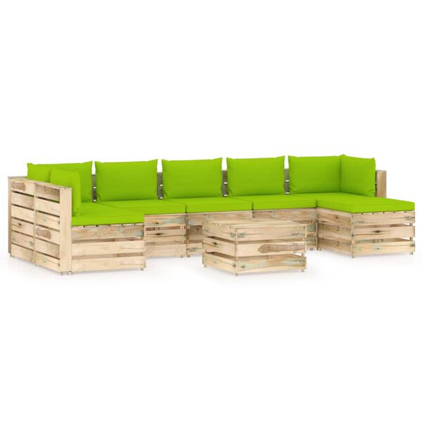 vidaXL 8 pcs conj. lounge jardim c/ almofad&otilde;es madeira impreg. verde