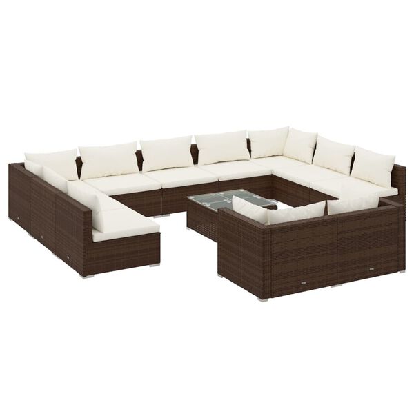 vidaXL 12 pcs conjunto lounge jardim c/ almofad&otilde;es vime PE castanho