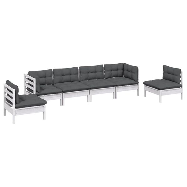 vidaXL 6 pcs conjunto lounge de jardim c/ almofadões pinho maciço