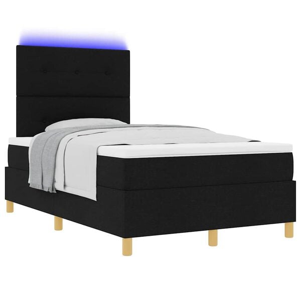 vidaXL Cama Box Spring LED com colch&atilde;o Preto 120 x 190 cm tecido