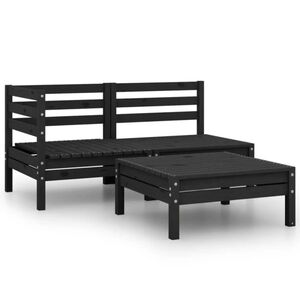 vidaXL 3 pcs conjunto lounge de jardim pinho maci&ccedil;o preto