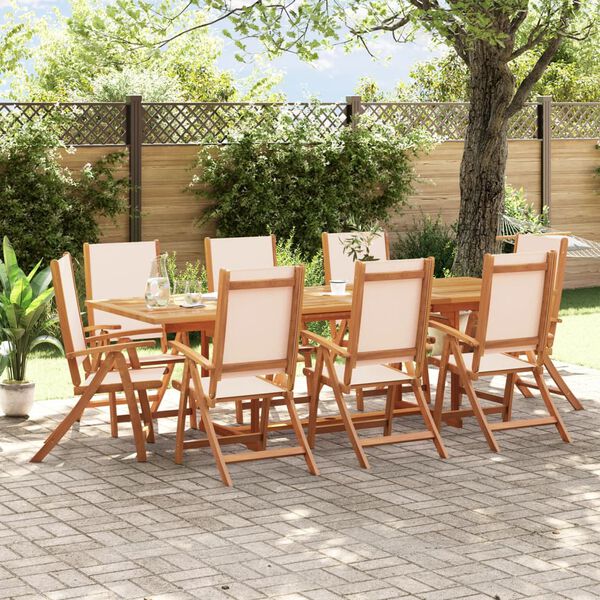 vidaXL 9 pcs conjunto de jantar para jardim ac&aacute;cia maci&ccedil;a e textilene