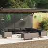 vidaXL 14 pcs conj. lounge jardim c/ almofad&otilde;es vime PE cinza-escuro