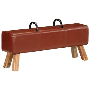 vidaXL Banco de gin&aacute;sio 110 cm couro genu&iacute;no castanho