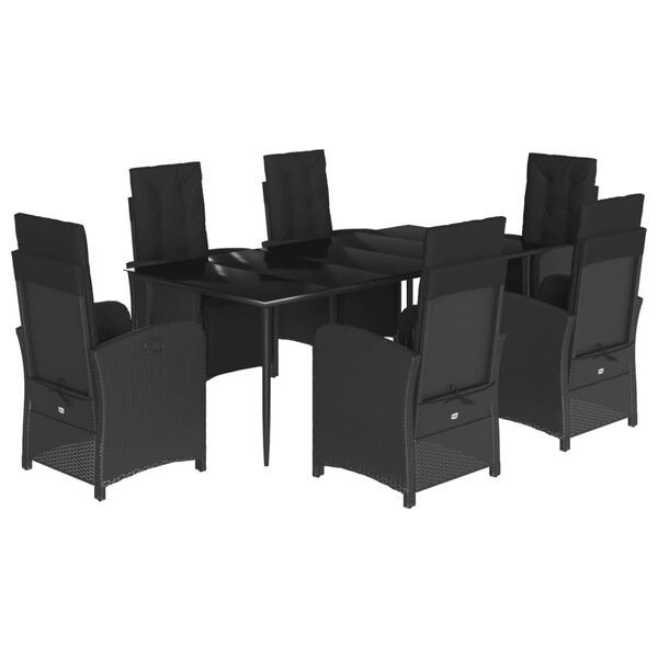 vidaXL 7 pcs conjunto de jantar p/ jardim c/ almofad&otilde;es vime PE preto