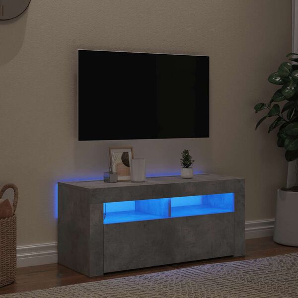 vidaXL M&oacute;vel de TV com luzes LED 90x35x40 cm cinzento cimento