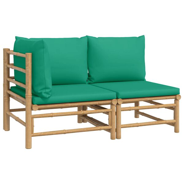 vidaXL 2 pcs conjunto lounge de jardim bambu c/ almofadões verdes