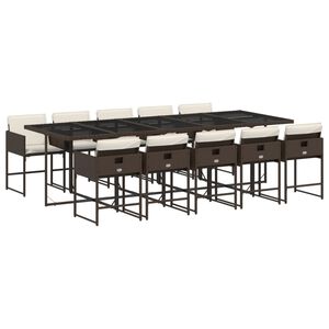 vidaXL 11 pcs conjunto jantar p/ jardim c/ almofad&otilde;es vime PE castanho