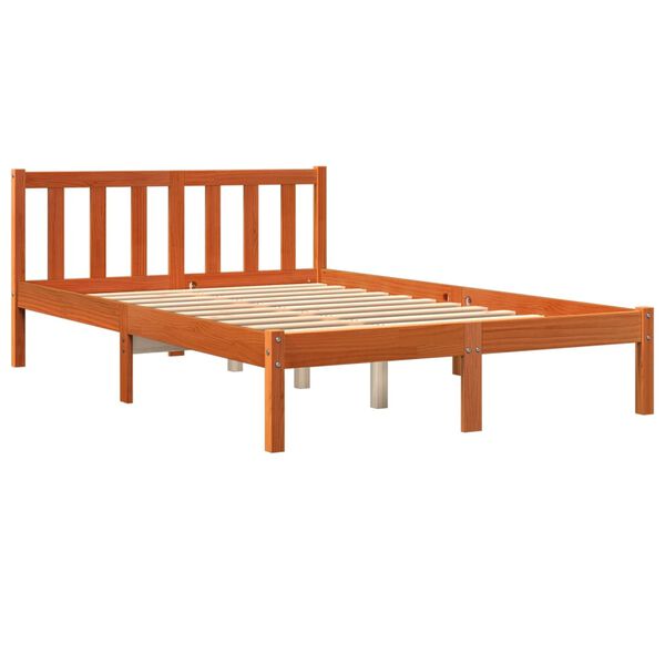 vidaXL Cama sem colch&atilde;o 135x190 cm madeira pinho maci&ccedil;a castanho-mel
