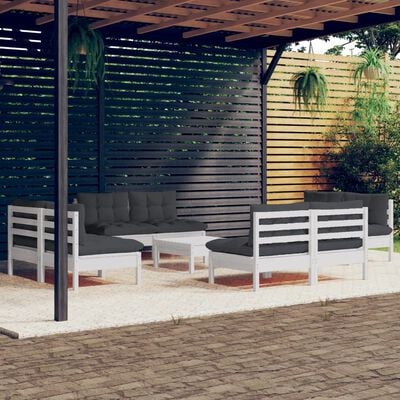 vidaXL 9 pcs conj. lounge de jardim com almofadões antracite pinho