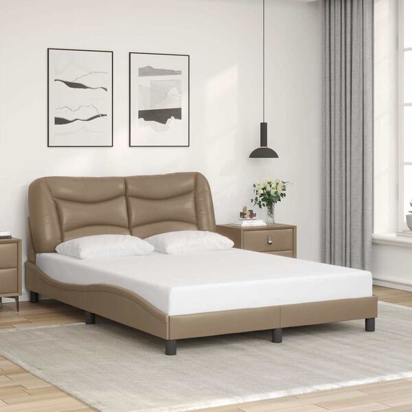 vidaXL Estrutura de cama sem colch&atilde;o Hvar 140x200 cm couro artificial cappuccino