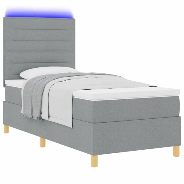 vidaXL Cama Box Spring LED Cinzento-claro 90 x 200 cm tecido