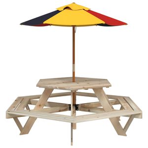 vidaXL Mesa de piquenique para 6 crian&ccedil;as com guarda-sol abeto maci&ccedil;o