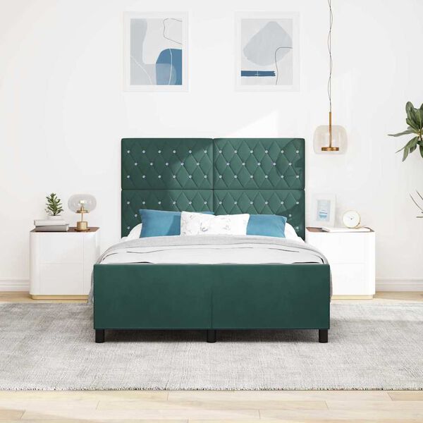 vidaXL Cama Box com cabeceira Verde Escuro 140 x 200 cm Veludo