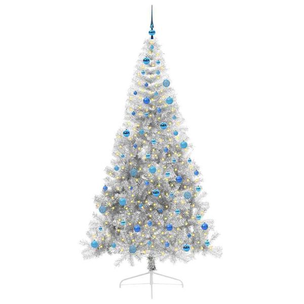 vidaXL &Aacute;rvore de Natal Artificial Pr&eacute;-iluminada Prateado 240 cm PET