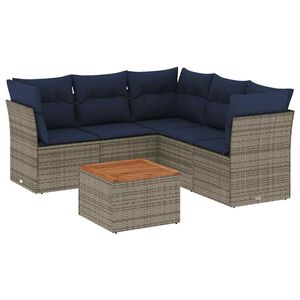 vidaXL 6 pcs conjunto sof&aacute;s p/ jardim c/ almofad&otilde;es vime PE cinzento