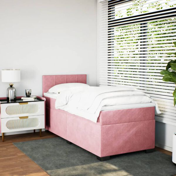 vidaXL Cama com molas/colch&atilde;o 80x200 cm veludo rosa
