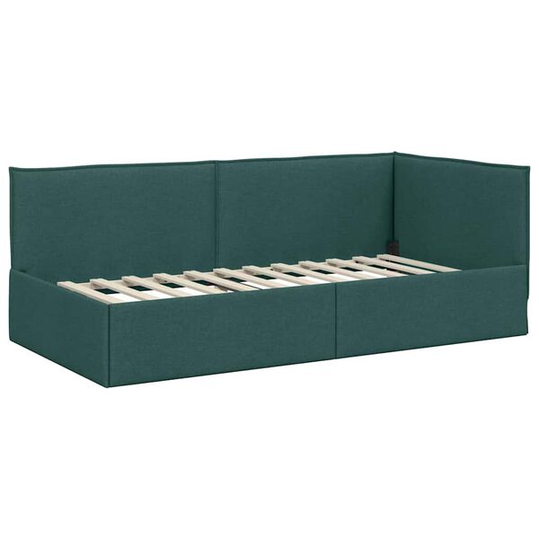 vidaXL Estrutura de Cama de Canto Verde-escuro 90 x 190 cm tecido