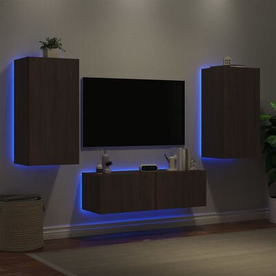 vidaXL 3 pcs móveis de parede para TV com luzes LED carvalho castanho