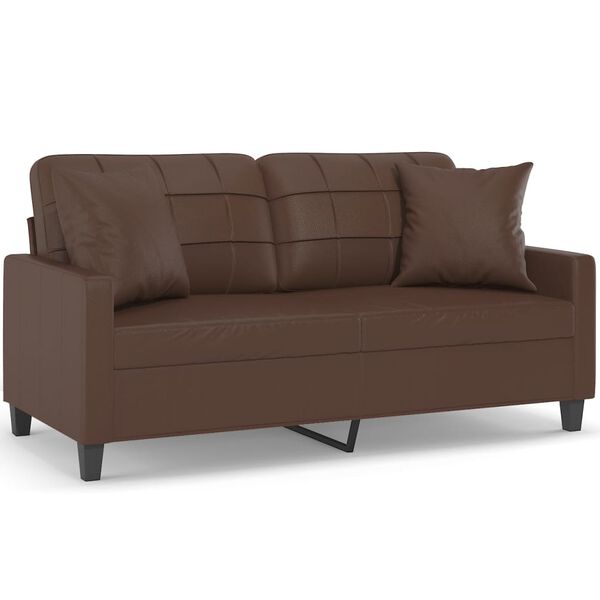 vidaXL Sof&aacute; 2 lug. c/ almofadas/almofad&otilde;es 140cm couro artif. castanho
