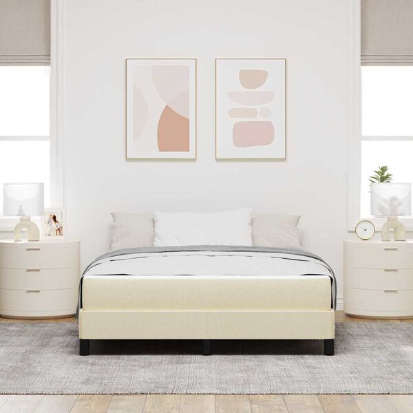 vidaXL Cama Box com colch&atilde;o Creme 140 x 200 cm tecido