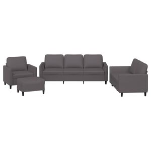 vidaXL 4 pcs conjunto de sof&aacute;s c/ almofad&otilde;es couro artificial cinzento