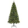 vidaXL Árvore de Natal pré-iluminada com pinhas 210 cm verde