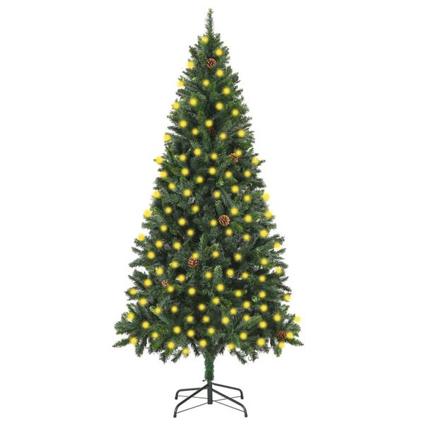 vidaXL Árvore de Natal pré-iluminada com pinhas 210 cm verde