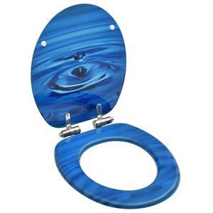 vidaXL Assento sanita c/ tampa fecho suave MDF design gotas &aacute;gua azul